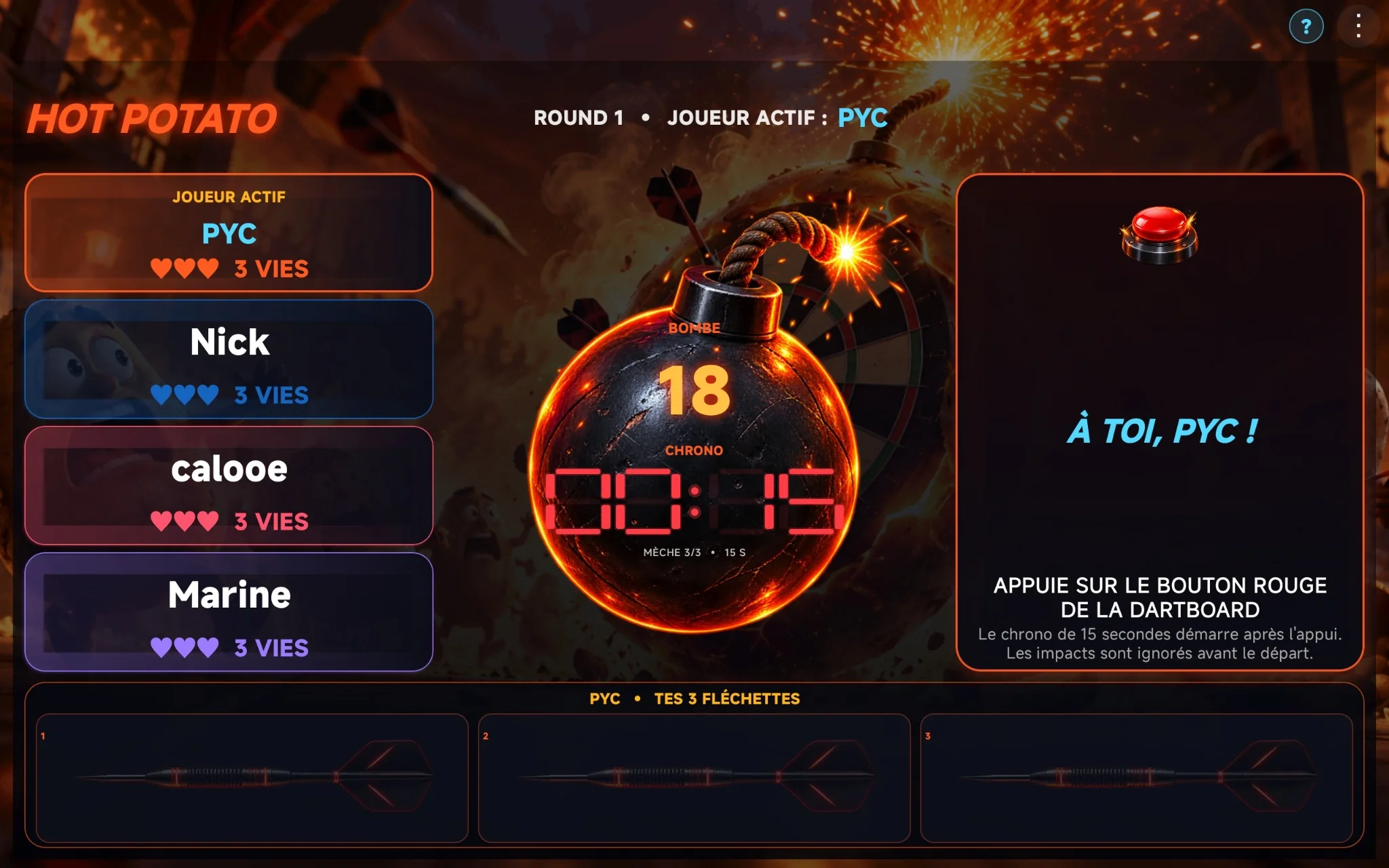 Mode Hot Potato dans DartMate